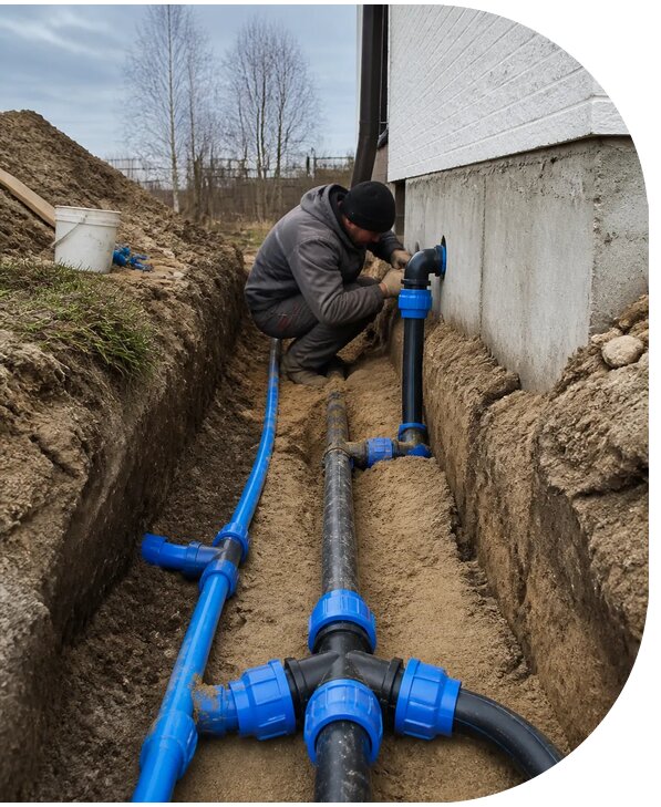 Монтаж наружного водопровода на участке под ключ в Дубне