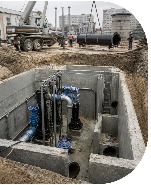 Строительство канализационной насосной станции в Дубне